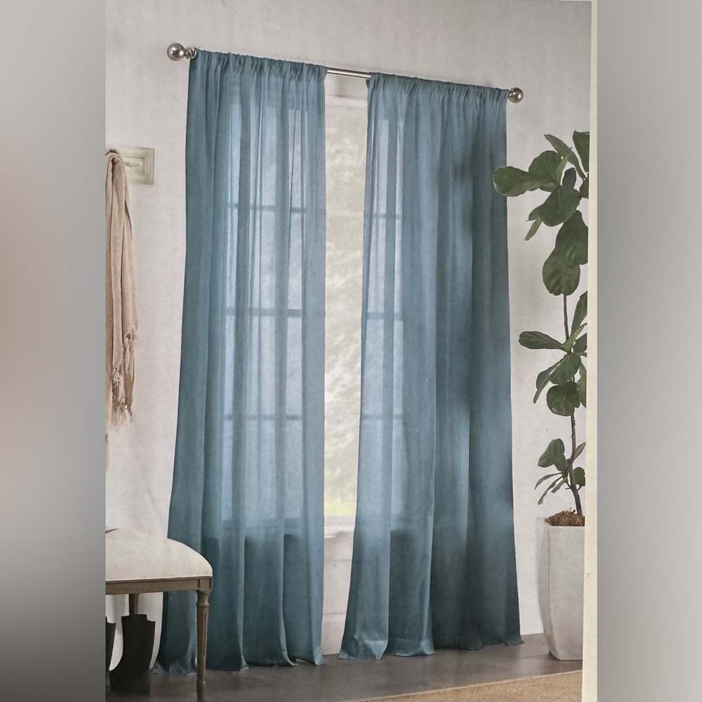 Linden Street Light Blue Sheer Rod Pocket Curtain Panel 2 pack